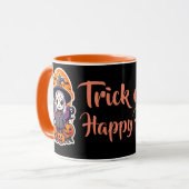 Niedliche Hexe und Kürbiskürbis Halloween-Trick od Tasse (Vorderseite Links)