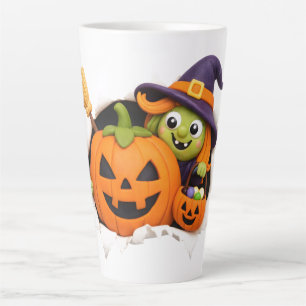 Niedliche Hexe und Kürbislaterne Tonfigur Milchtasse