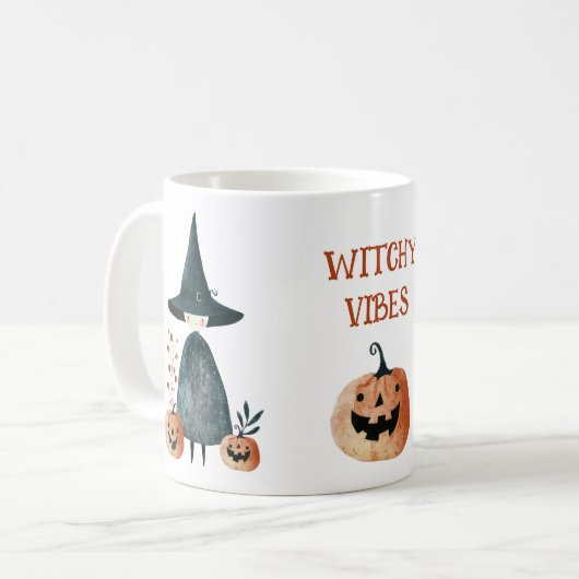 Niedliche Hexe und Kürbislaternen Hexerei Vibes Ha Kaffeetasse (Vorderseite Links)