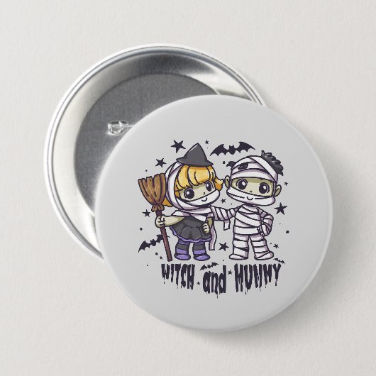 Niedliche Hexe und Mummy Button (Vorne & Hinten)