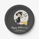 Niedliche Hexe und personalisierbarer Halloween-Er Pappteller (Vorderseite)