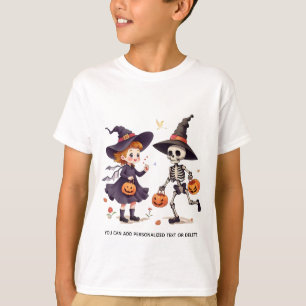 Niedliche Hexe und Skeleton Kids Halloween T - Shi T-Shirt