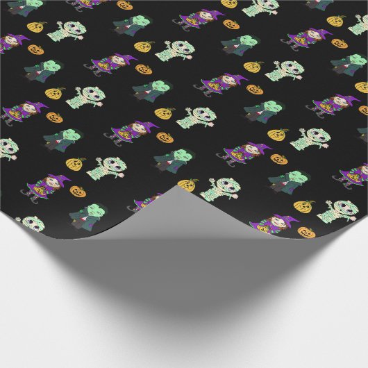 Niedliche Hexe, Vampire und Mummy-Halloween-Party Geschenkpapier (Ecke)