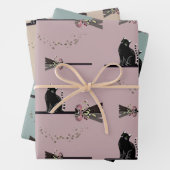 Niedliche Hexen Blütenrosa Broomstick Schwarze Kat Geschenkpapier Set (Beispiel)