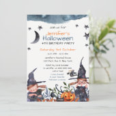 Niedliche Hexen Kindergeburtstag Halloween Einladu Einladung (Stehend Vorderseite)