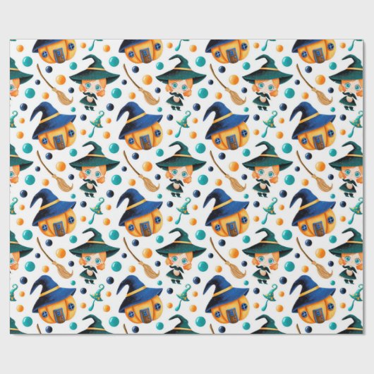 Niedliche Hexen Pumpkin House Muster Geschenkpapier (Flach)