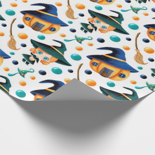 Niedliche Hexen Pumpkin House Muster Geschenkpapier (Ecke)