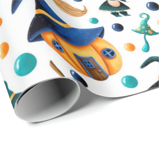 Niedliche Hexen Pumpkin House Muster Geschenkpapier (Rolleneckpunkt)