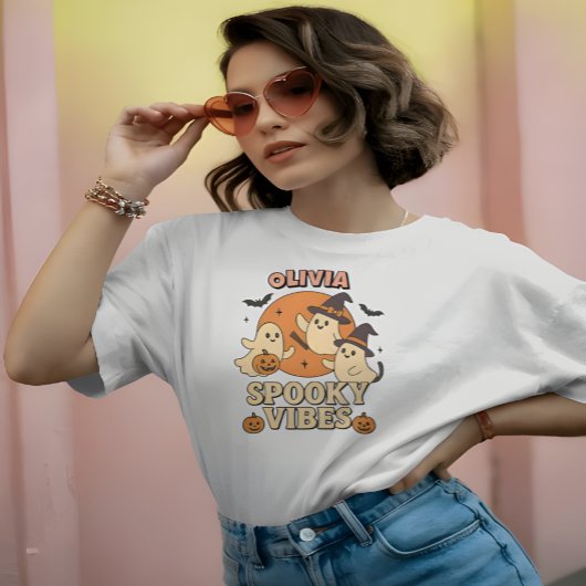Niedliche Hexenghost Spooky Vibes Halloween-Kostüm T-Shirt