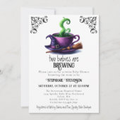 Niedliche Hexenkaffee Halloween-Zwillinge Kinderdu Einladung (Vorderseite)