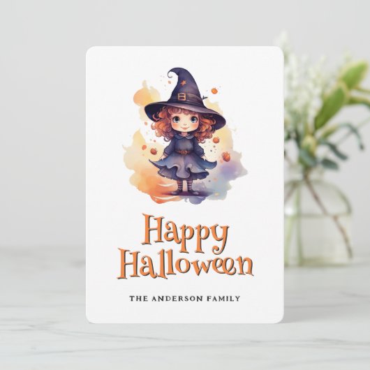 Niedliche Hexenkarte Feiertagskarte (Stehend Vorderseite)