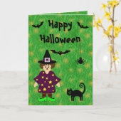 Niedliche Hexenkarte, Katze, Fledermäuse & Spidere Karte (Gelbe Blume)