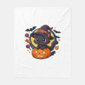 Niedliche Hexenkatze auf Kürbis - Halloween Art Ov Fleecedecke (Vorderseite)