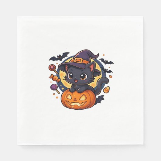 Niedliche Hexenkatze auf Kürbis - Halloween Art Ov Serviette (Vorderseite)