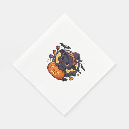 Niedliche Hexenkatze auf Kürbis - Halloween Art Ov Serviette (Ecke)