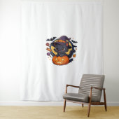 Niedliche Hexenkatze auf Kürbis - Halloween Art Ov Wandteppich (Beispiel)