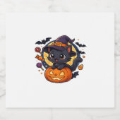 Niedliche Hexenkatze auf Kürbiskahn � Halloween Ar Schaumweinetikett (Einzelnes Label)