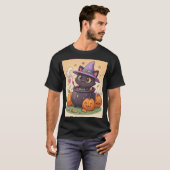 Niedliche Hexenkatze in Cauldron Halloween T - Shi T-Shirt (Vorne ganz)
