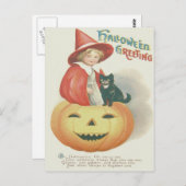 Niedliche Hexenkatze-Kürbislaterne Postkarte (Vorne/Hinten)
