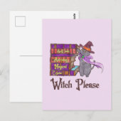 Niedliche Hexenkatze mit Büchern - "Hexe bitte" Postkarte (Vorne/Hinten)