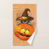 Niedliche Hexenkatze und KürbisHalloween-Freunde Badhandtuch Set (Handtuch)