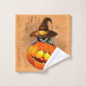 Niedliche Hexenkatze und KürbisHalloween-Freunde Badhandtuch Set (Waschlappen)