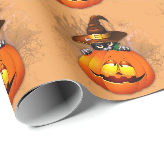 Niedliche Hexenkatze und KürbisHalloween-Freunde Geschenkpapier (Rolleneckpunkt)