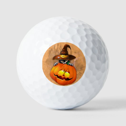 Niedliche Hexenkatze und KürbisHalloween-Freunde Golfball (Vorderseite)