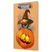 Niedliche Hexenkatze und KürbisHalloween-Freunde Klemmbrett (Links)