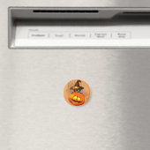 Niedliche Hexenkatze und KürbisHalloween-Freunde Magnet (In Situ (Geschirrspüler))