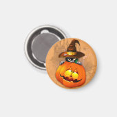 Niedliche Hexenkatze und KürbisHalloween-Freunde Magnet (Vorderseite/Rückseite)