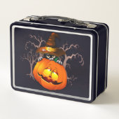 Niedliche Hexenkatze und KürbisHalloween-Freunde Metall Brotdose (Rückseite)