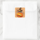 Niedliche Hexenkatze und KürbisHalloween-Freunde Quadratischer Aufkleber (Tasche)