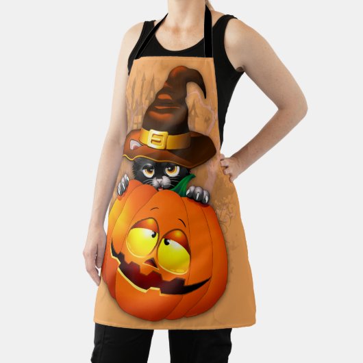Niedliche Hexenkatze und KürbisHalloween-Freunde Schürze (InSitu)