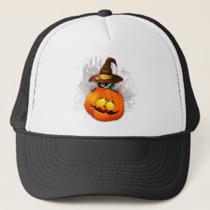 Niedliche Hexenkatze und KürbisHalloween-Freunde Truckerkappe