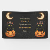 Niedliche Hexenkatze und Pumpkin Geburtstag Banner (Horizontal)
