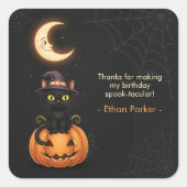 Niedliche Hexenkatze und Pumpkin Geburtstag Quadratischer Aufkleber (Vorderseite)