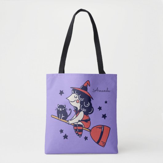 Niedliche Hexenkessel Halloween-individuelle Name Tasche (Vorderseite)