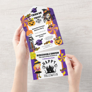Niedliche Hexenkinder halloween Coupon-Party All In One Einladung