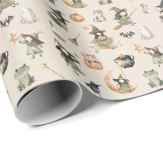 Niedliche Hexenkinder Halloween Geschenkpapier (Rolleneckpunkt)