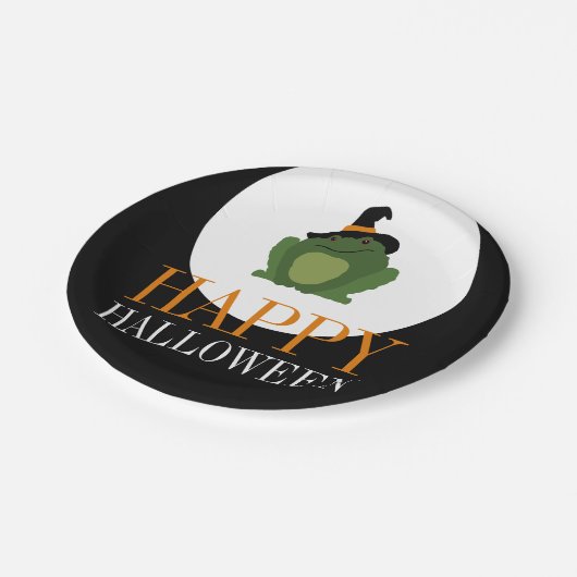 Niedliche Hexenkröte, glückliches Halloween Pappteller (Schrägansicht)