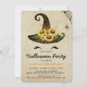 Niedliche Hexenmädchen Halloween Kinder Gelb Gebur Einladung (Vorderseite)