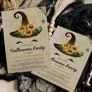 Niedliche Hexenmädchen Halloween Kinder Gelb Gebur Einladung