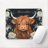 Niedliche Highland Cow in Beautiful Florals mit Mo Mousepad (Mit Mouse)