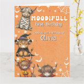 Niedliche Highland Cows Moodifull Halloween Geburt Karte (Gelbe Blume)