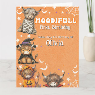 Niedliche Highland Cows Moodifull Halloween Geburt Karte