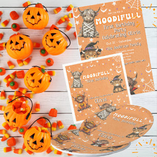 Niedliche Highland Cows Moodifull Halloween Geburt Pappteller