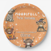 Niedliche Highland Cows Moodifull Halloween Geburt Pappteller (Vorderseite)