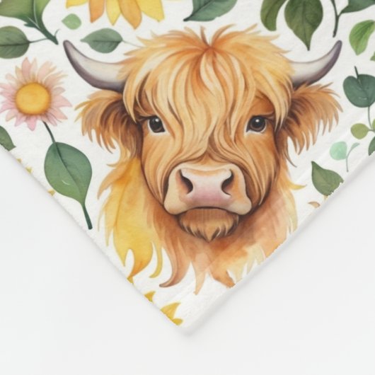 Niedliche Highland Cows & Yellow Sunflower Blume Fleecedecke (Ecke)