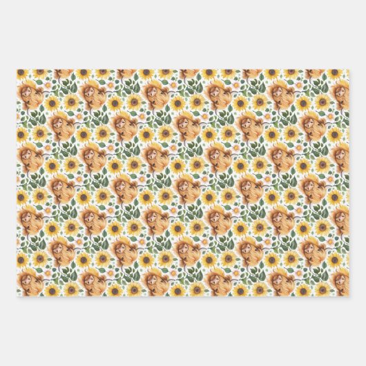 Niedliche Highland Cows & Yellow Sunflower Blume Geschenkpapier Set (Vorderseite 3)